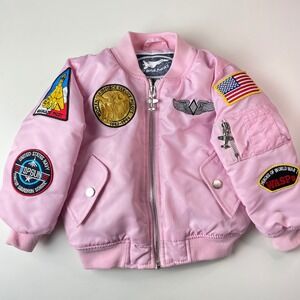 Up and Away Pink Junior Flight Jacket MA-1 Bomber Girls 4T Top Gun WASPS Patches
